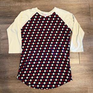 LuLaRoe Randy Top Size S Blue Red 3/4 Length Sleeves Tee